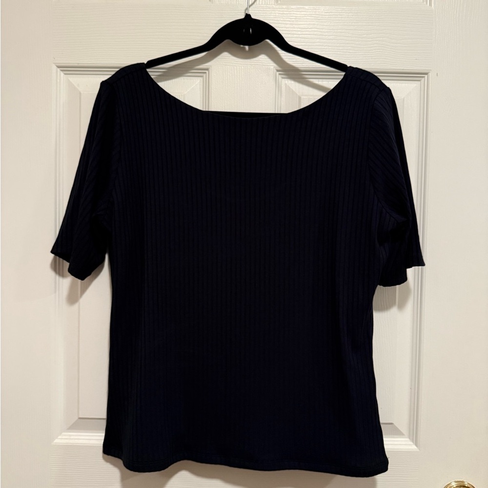Abercrombie & Fitch Black Half-Sleeve Wide Rib Boatneck Top